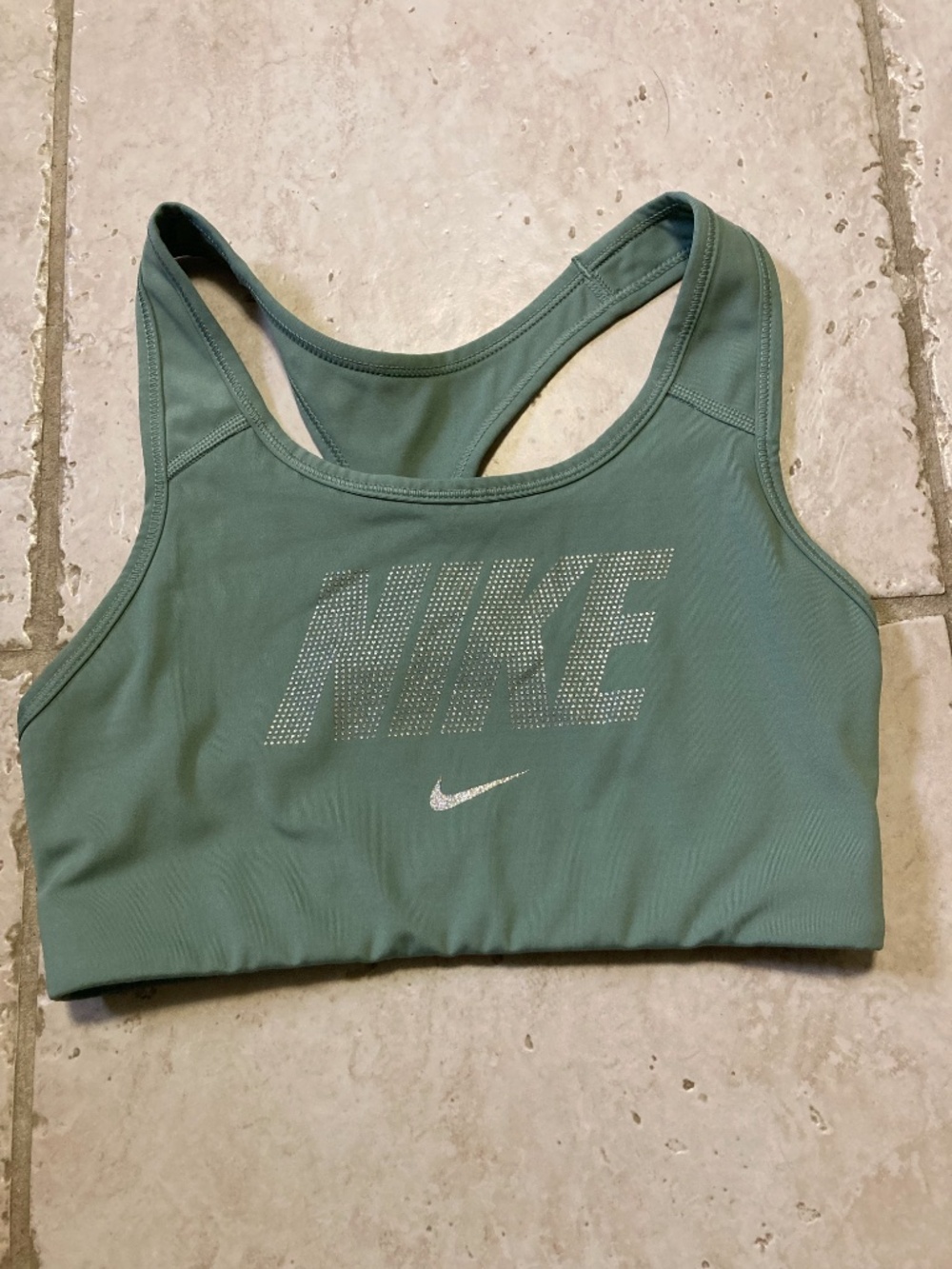 Sparkly Bejeweled Light Green Dri Fit Nike Sports Bra Glitter Swoosh Size Small